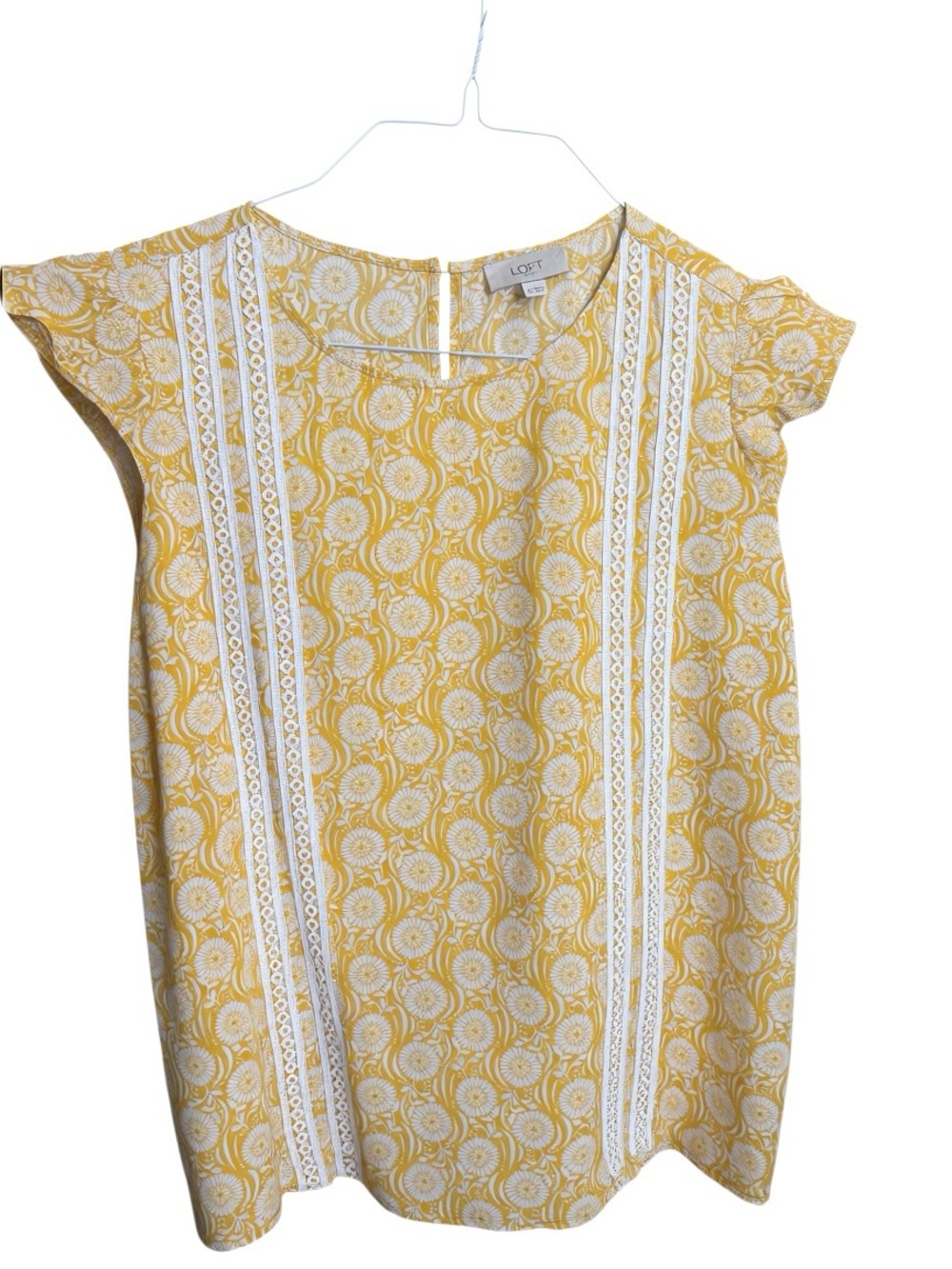 ❤️ LOFT Outlet Yellow Floral Lace-Trim Blouse Size XL
